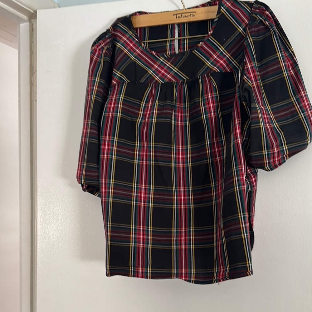 Talbots Plaid Blouse - Red, Yellow, Black